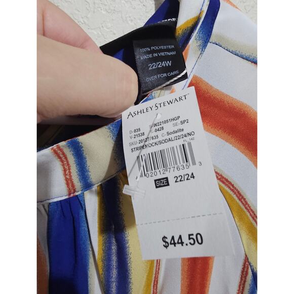 NEW Ashley Stewart Blouse Womens Top Cold Shoulder Striped Plus Size 22/24 (832 - Picture 4 of 5